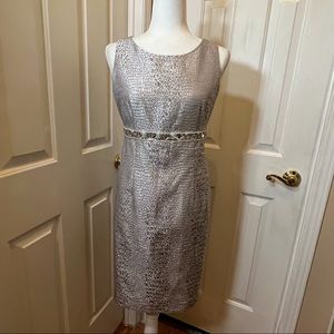 Kasper Silver Metallic Silver Sleeveless Empire Waist Sheath Dress Size 4